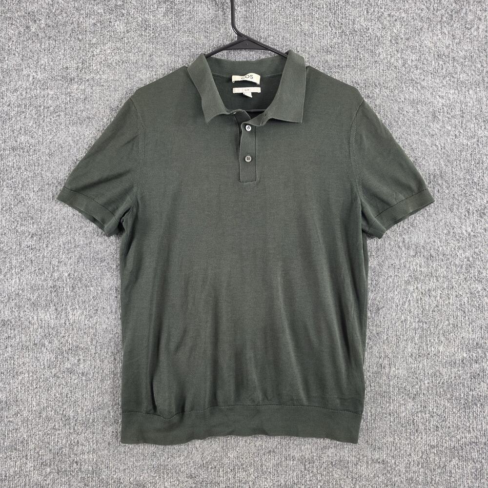 COS Polo Shirt Mens Medium Green Silk Cotton Slim Knit Casual Work Quiet Luxury